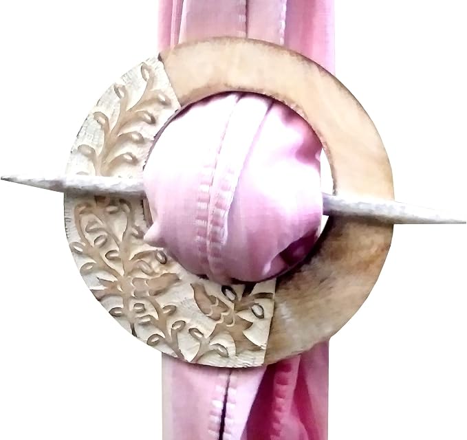 Floral Circle Carved Wooden Drapery Holdbacks with Pin (Pair)