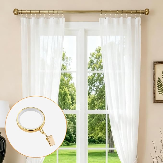 Silent Smooth-Glide Curtain Clip Rings with Nylon Lining – 42mm (Pack of 20, Gold)