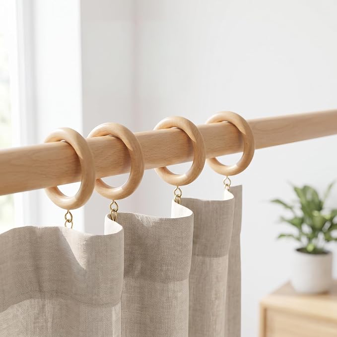 Solid Beech Wood Curtain Pole Rings – 2.2" Inner Diameter (Pack of 12)
