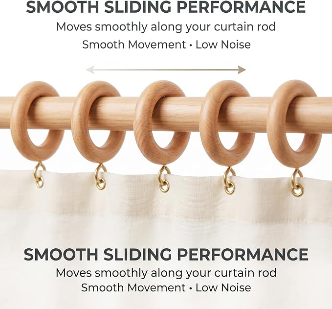 Natural Beechwood Curtain Pole Rings – 1.25" Inner Dia (Pack of 12)