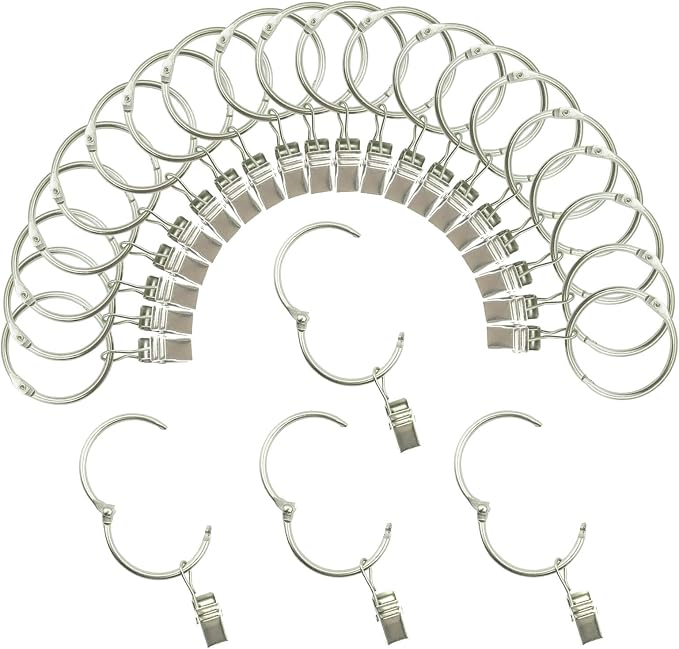 Openable Curtain Clip Rings – 50mm Rustproof Metal (Pack of 24, Vintage Silver)