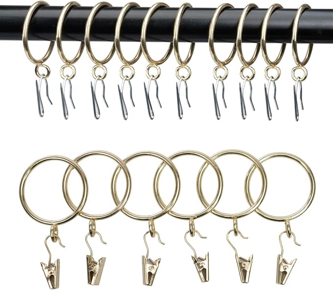 Decorative Curtain Clip Rings with Pin Hooks – 2" (50mm) Inner Dia (Pack of 24, Gold)