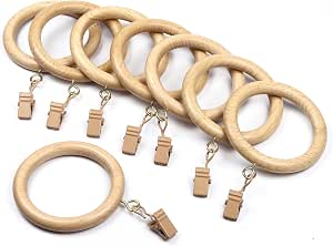Natural Beechwood Curtain Rings with Metal Clips – 2.2" Inner Dia (Pack of 24)