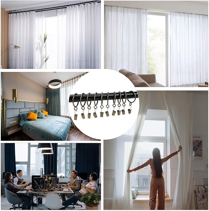 Heavy-Duty Curtain Rings with Matching Hooks & Clips – 50mm (Pack of 24, Bronze)