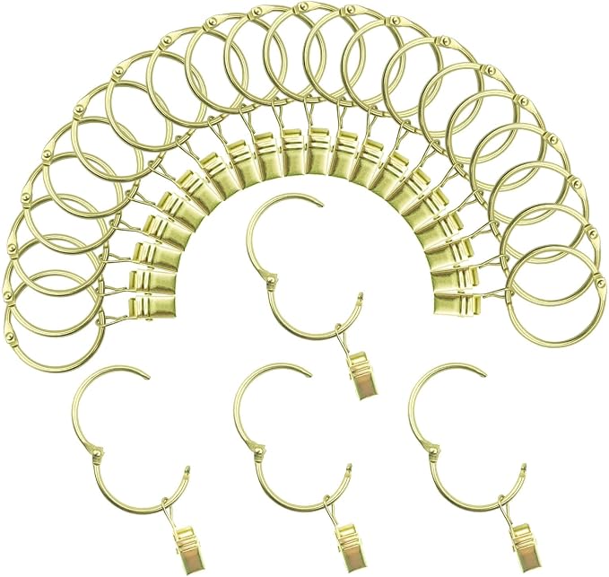 Openable Curtain Clip Rings – 50mm Rustproof Metal (Pack of 24, Vintage Gold)