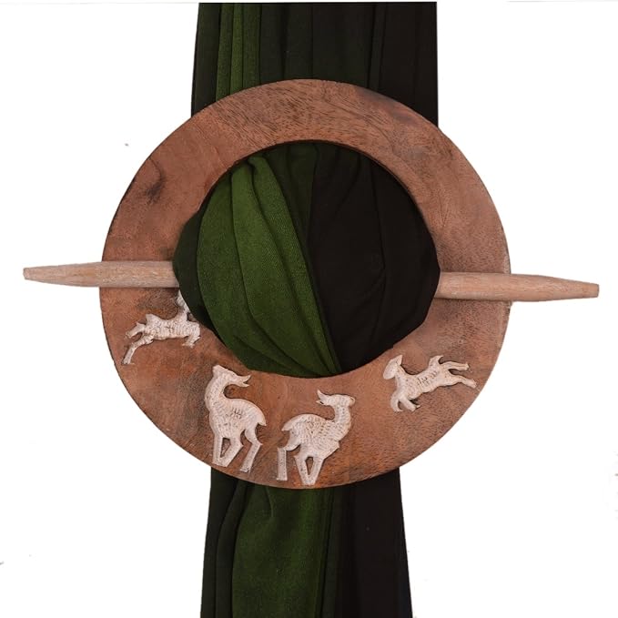Woodland Stag Hand-Carved Wooden Drapery Holdbacks (Pair)