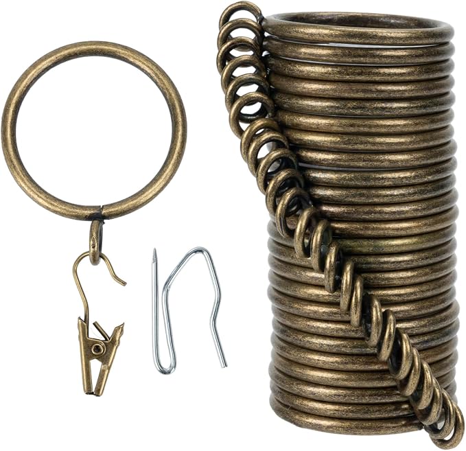 Heavy-Duty Curtain Rings with Matching Hooks & Clips – 50mm (Pack of 24, Bronze)