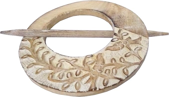 Floral Circle Carved Wooden Drapery Holdbacks with Pin (Pair)