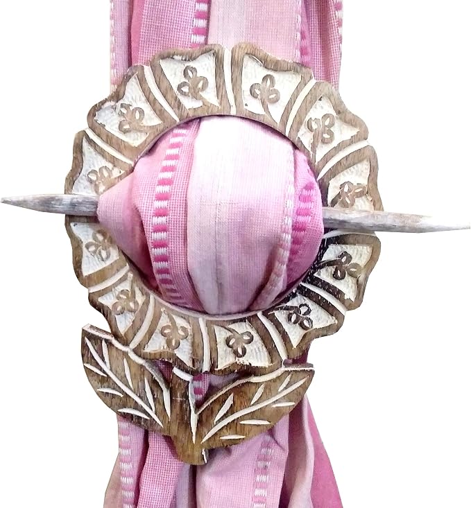 Window Blossom Carved Wooden Curtain Tieback Rings with Pin (Pair)