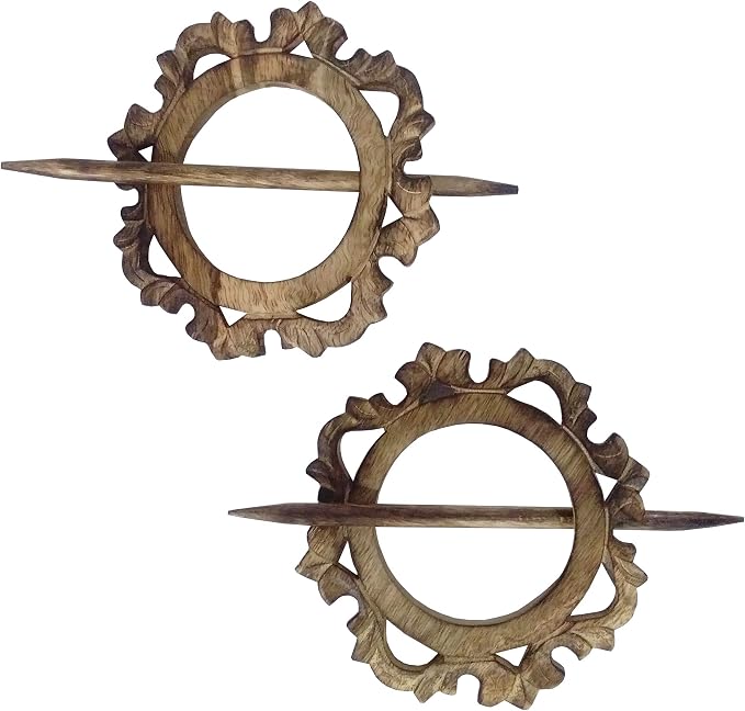 Arabian Motif Ornate Wooden Drapery Holdback Rings (Pair)