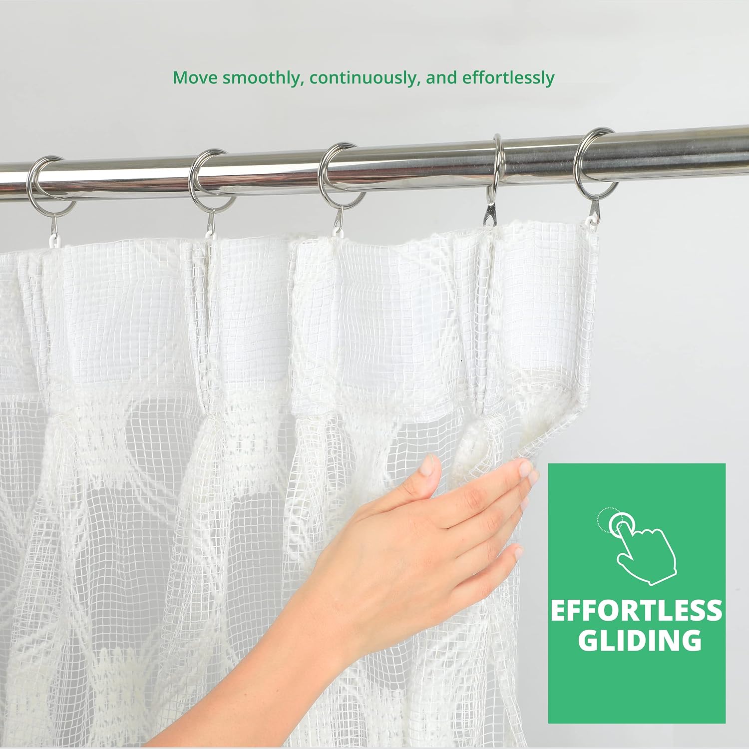 Metal Eyelet Curtain Pole Rings with Hanging Hooks – 38mm (Pack of 50, Silver)