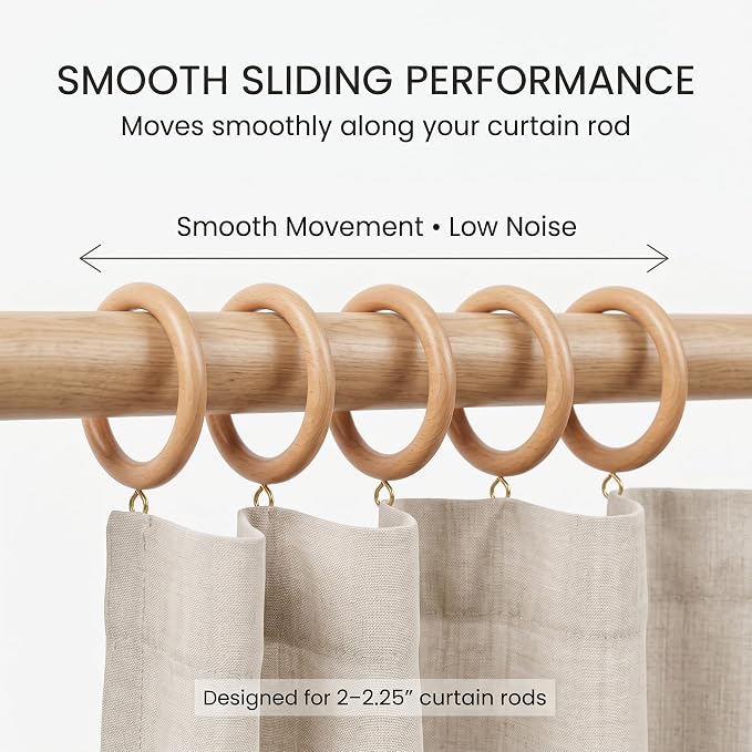 Solid Beech Wood Curtain Pole Rings – 2.7" Inner Diameter (Pack of 12)