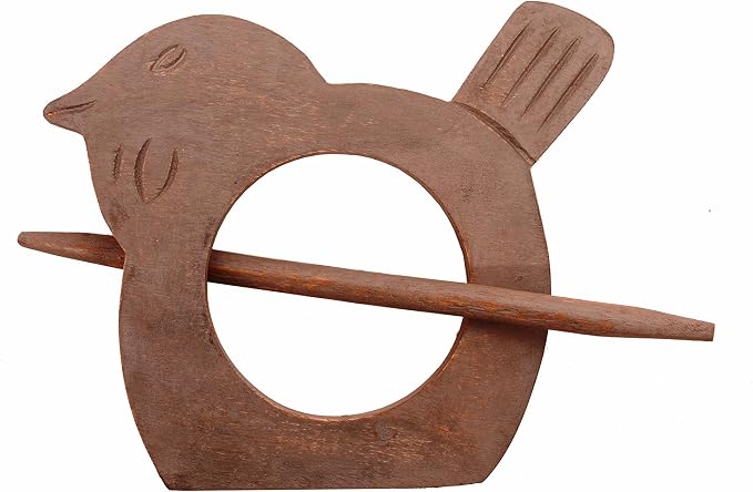 Songbirds Carved Wooden Curtain Tieback Rings with Pin (Pair)