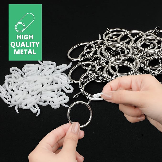 Metal Eyelet Curtain Pole Rings with Hanging Hooks – 38mm (Pack of 50, Silver)