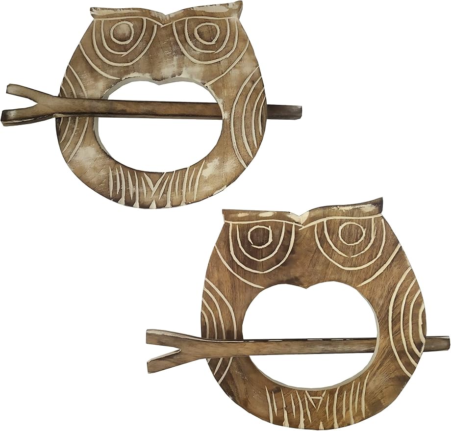 Night Owl Rustic Wooden Curtain Holdbacks with Locking Pin (Pair)