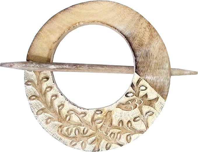 Floral Circle Carved Wooden Drapery Holdbacks with Pin (Pair)