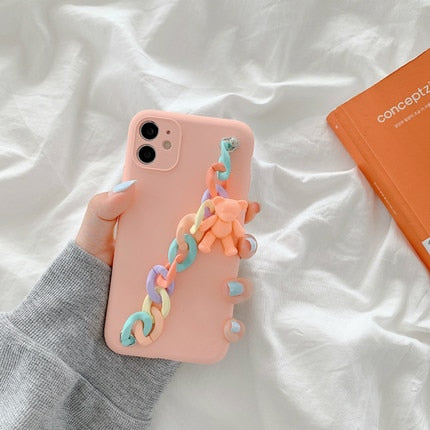 3D Bear Wrist Chain Cute Phone Cases For Galaxy 