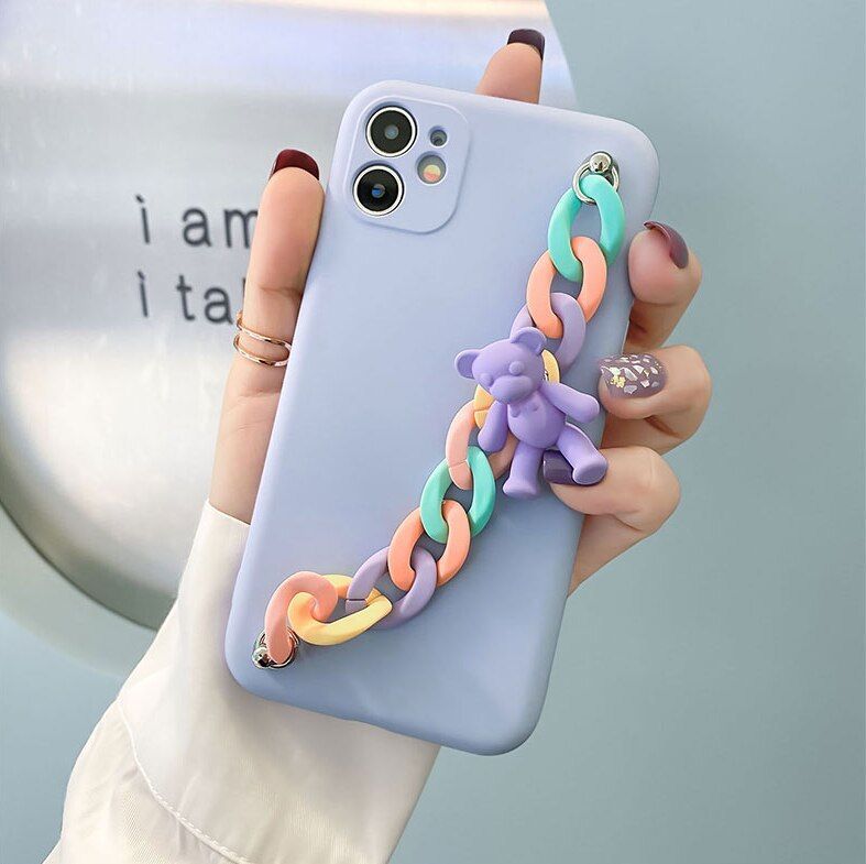 3D Bear Wrist Chain Cute Phone Cases For Galaxy 