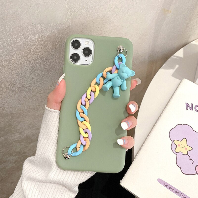 3D Bear Wrist Chain Cute Phone Cases For Galaxy 