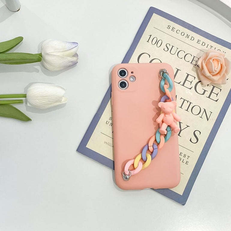3D Bear Wrist Chain Cute Phone Cases For Galaxy 