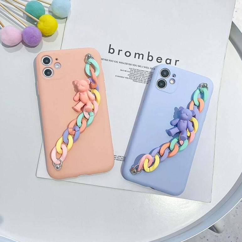 3D Bear Wrist Chain Cute Phone Cases For Galaxy 
