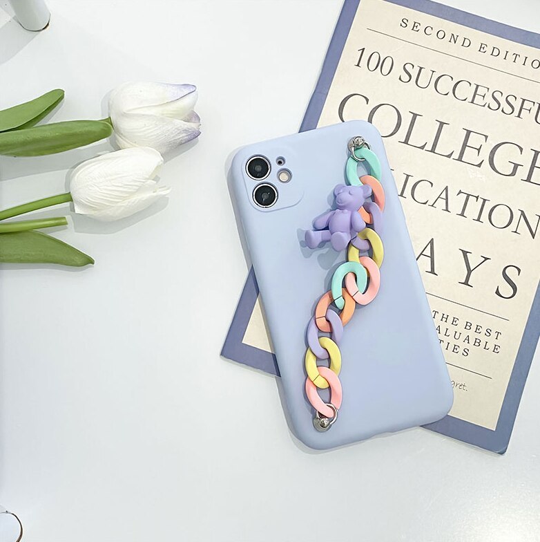 3D Bear Wrist Chain Cute Phone Cases For Galaxy 
