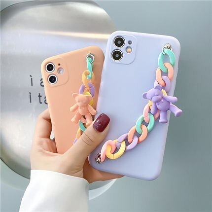 3D Bear Wrist Chain Cute Phone Cases For Galaxy 