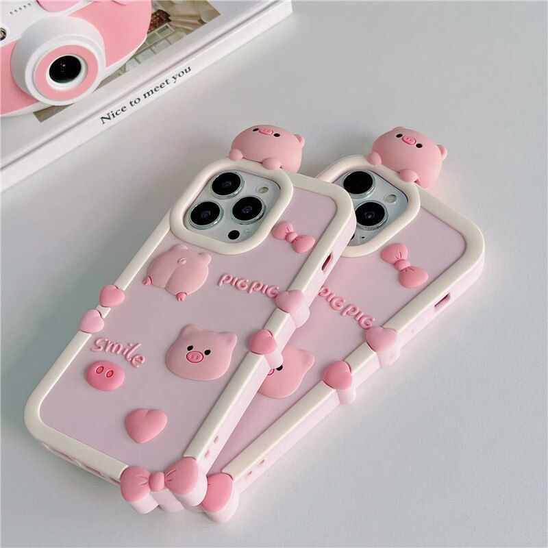 3D Pink Pig Cute iPhone Cases