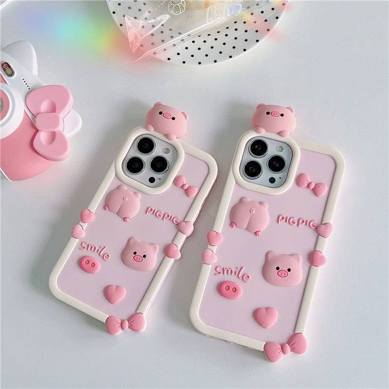 3D Pink Pig Cute iPhone Cases