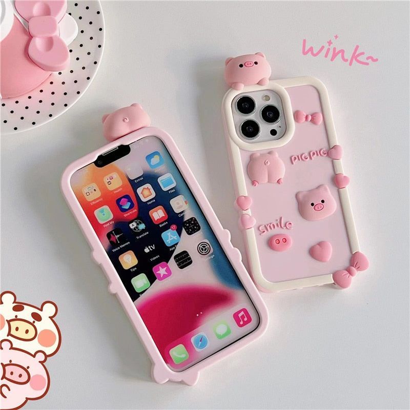 3D Pink Pig Cute iPhone Cases