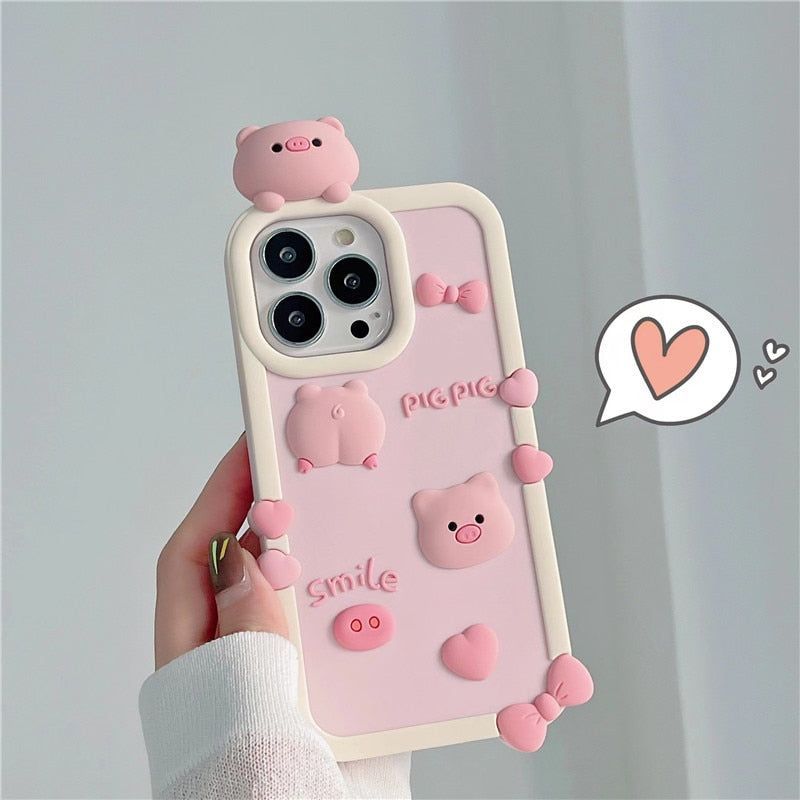 3D Pink Pig Cute iPhone Cases