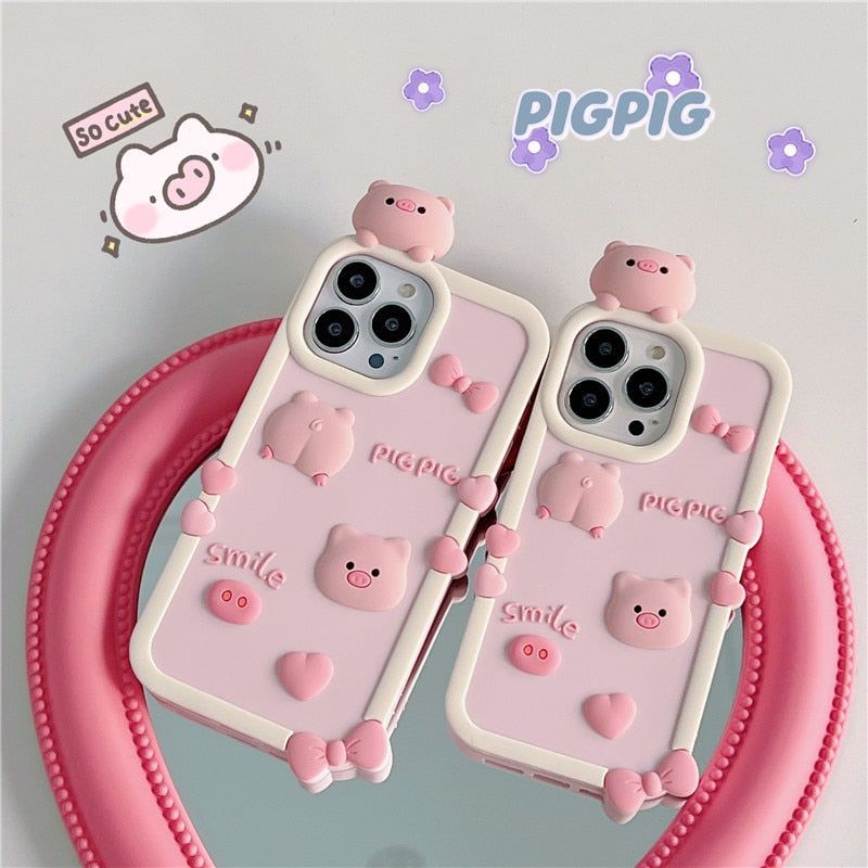 3D Pink Pig Cute iPhone Cases