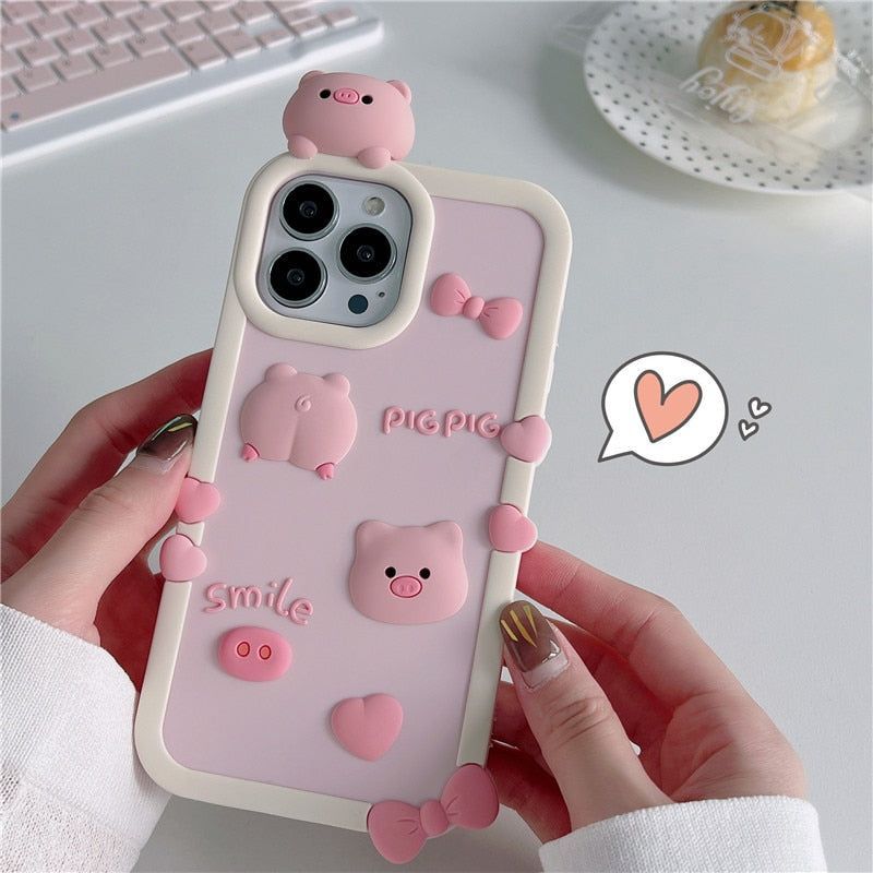 3D Pink Pig Cute iPhone Cases