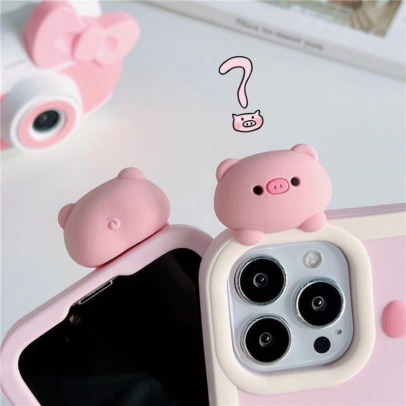 3D Pink Pig Cute iPhone Cases
