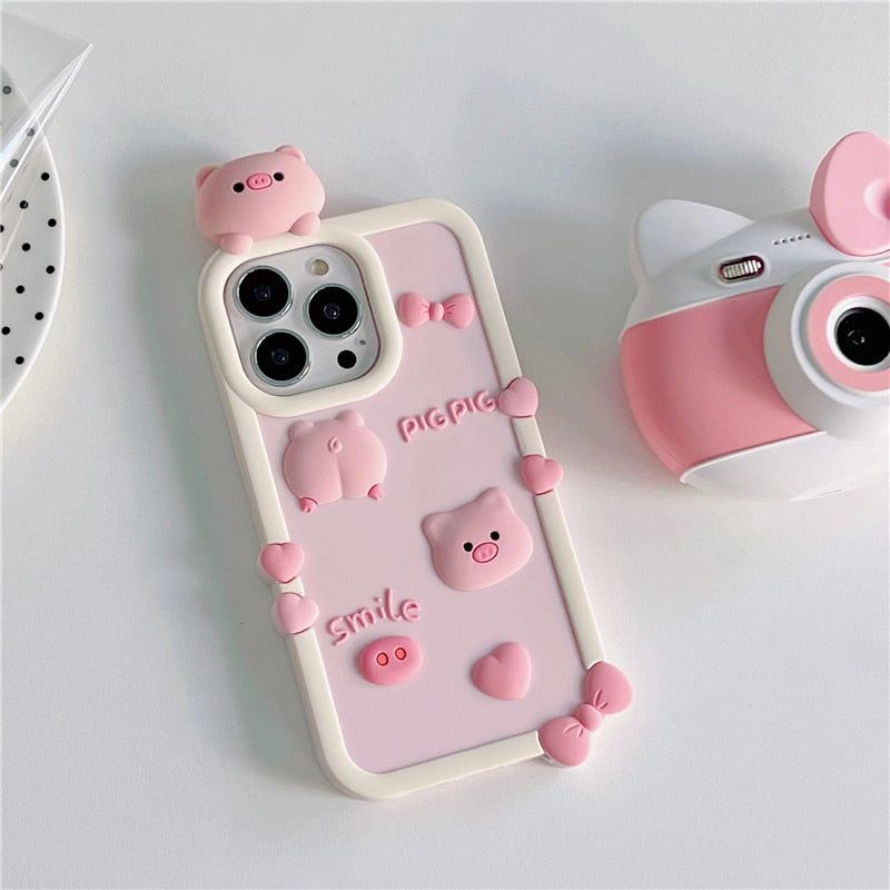 3D Pink Pig Cute iPhone Cases