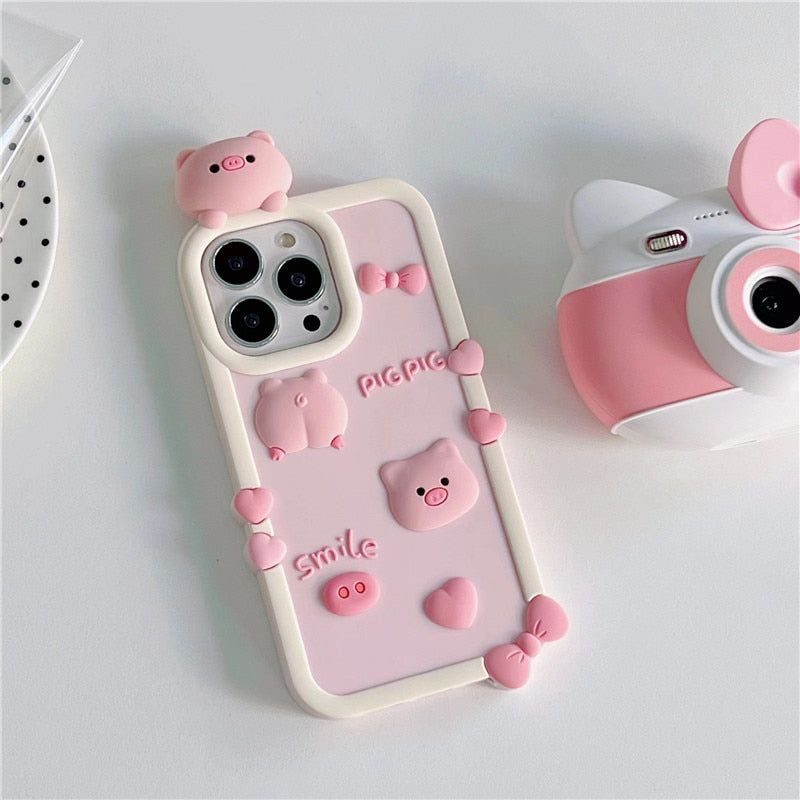 3D Pink Pig Cute iPhone Cases