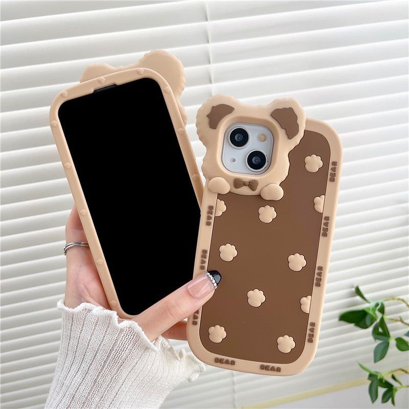 Adorable Brown Cartoon 3D Bear Ear Cute iPhone Cases
