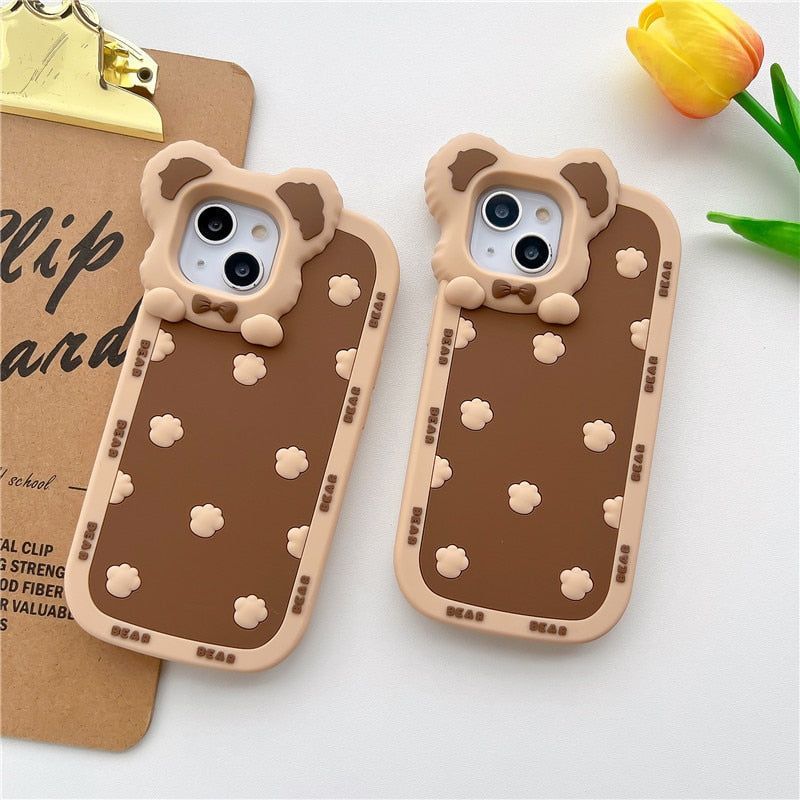Adorable Brown Cartoon 3D Bear Ear Cute iPhone Cases