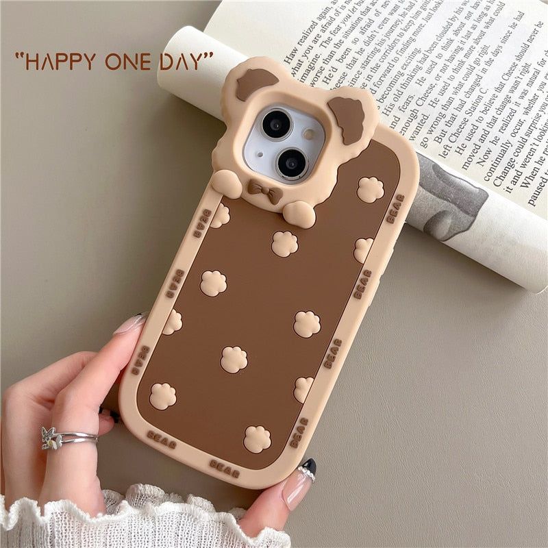 Adorable Brown Cartoon 3D Bear Ear Cute iPhone Cases