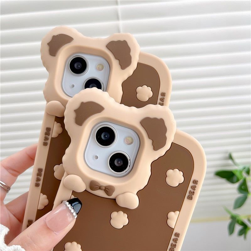 Adorable Brown Cartoon 3D Bear Ear Cute iPhone Cases