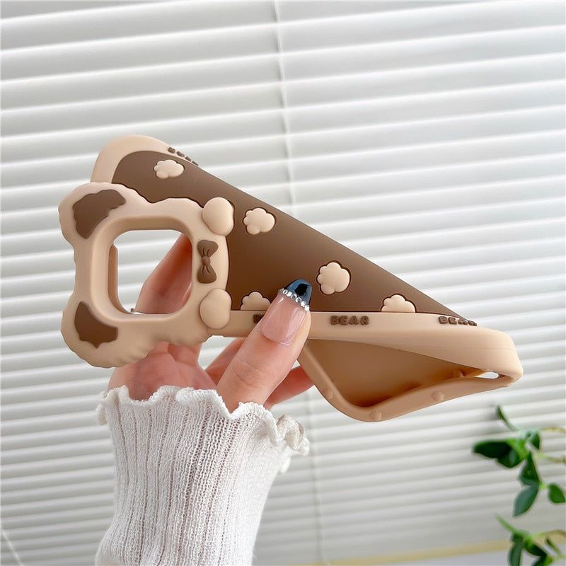 Adorable Brown Cartoon 3D Bear Ear Cute iPhone Cases