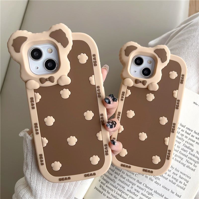 Adorable Brown Cartoon 3D Bear Ear Cute iPhone Cases