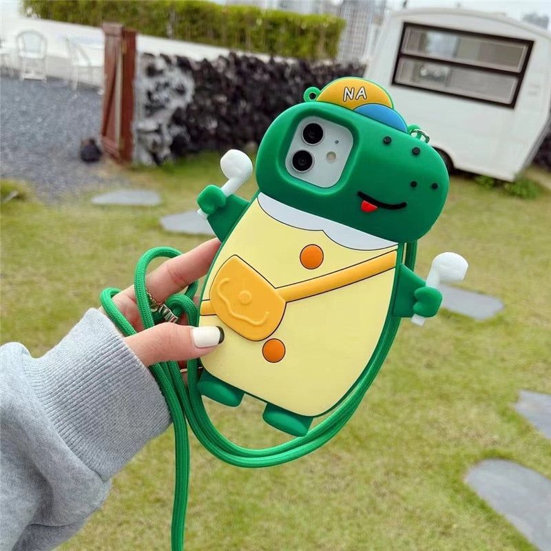 Cartoon Dinosaur 3D Cute iPhone Cases with Lanyard