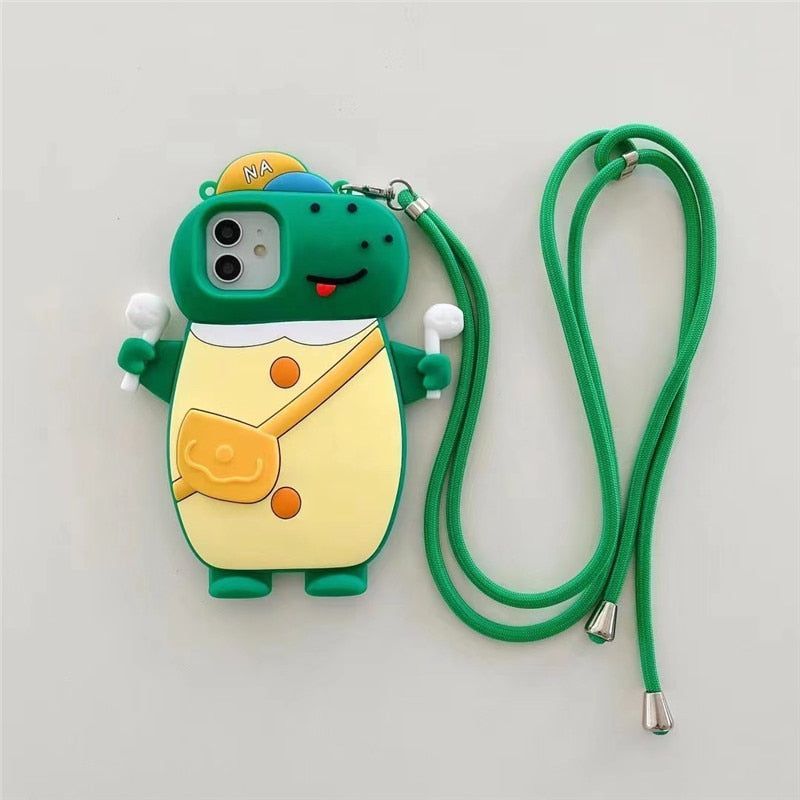 Cartoon Dinosaur 3D Cute iPhone Cases with Lanyard
