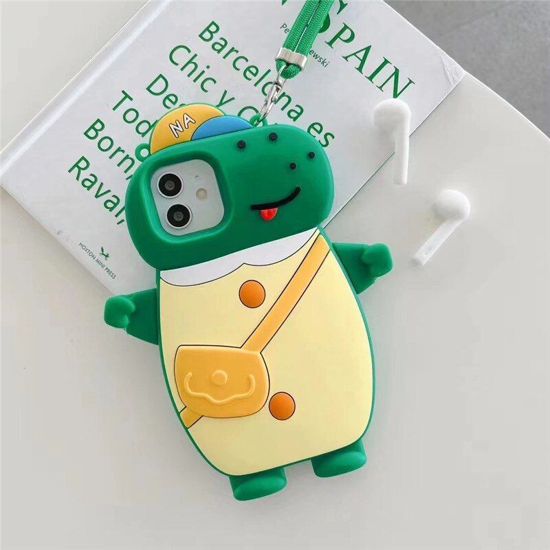 Cartoon Dinosaur 3D Cute iPhone Cases with Lanyard