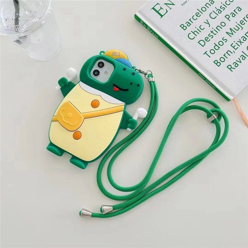 Cartoon Dinosaur 3D Cute iPhone Cases with Lanyard