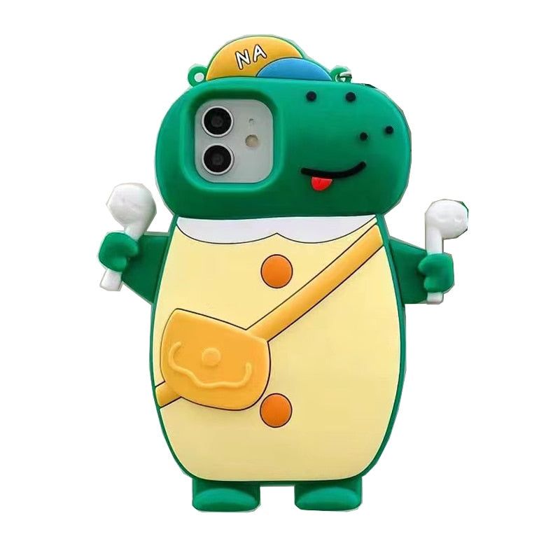 Cartoon Dinosaur 3D Cute iPhone Cases with Lanyard