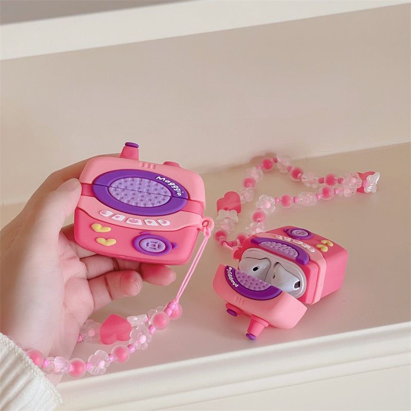 Cute Heart Intercom 3D Airpods Case with Lanyard