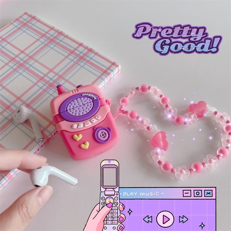 Cute Heart Intercom 3D Airpods Case with Lanyard