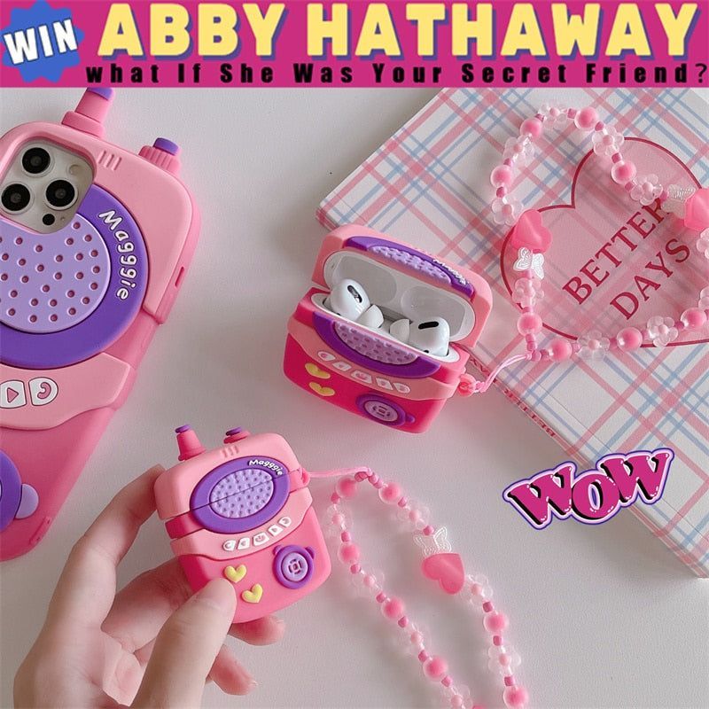 Cute Heart Intercom 3D Airpods Case with Lanyard